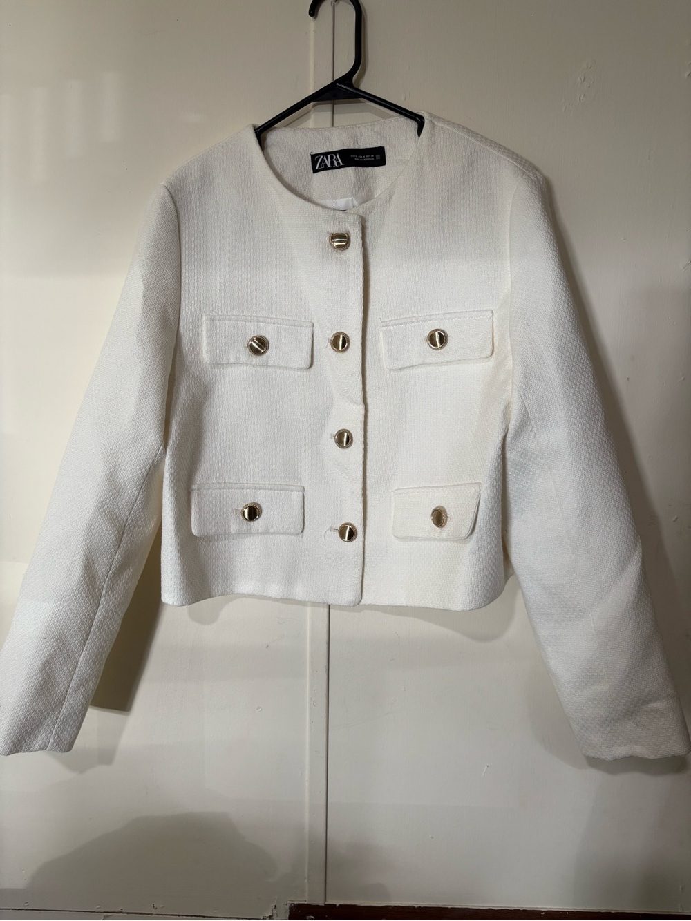 Zara White Textured Button Jacket
